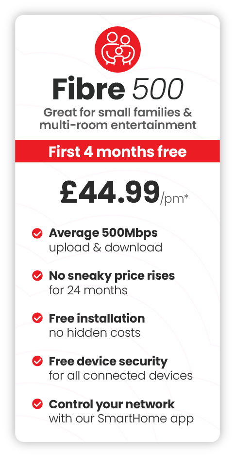 Connexin Fibre 500 Broadband Package: Experience hyperfast gigabit speeds perfect for streaming, gaming, and downloading